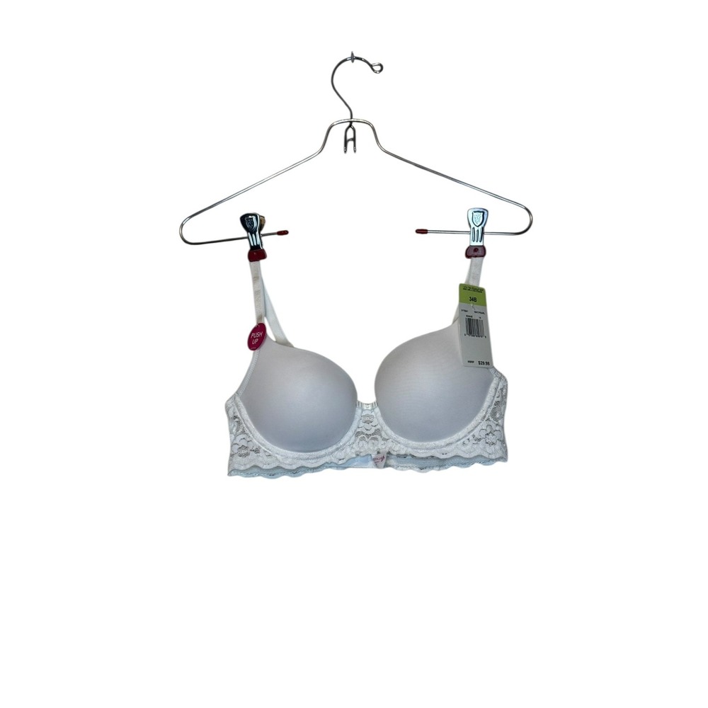 Lily of France Women Bra Lace Push Up Underwire Microfiber 2179541 White 34B NWT